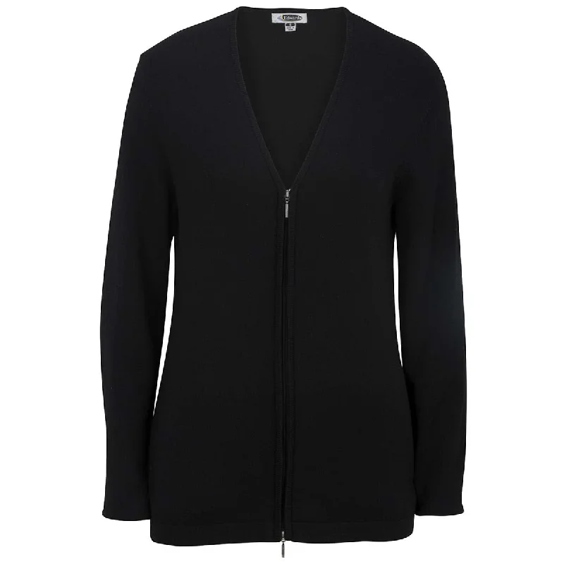 Edwards Women's Black V-Neck Full Zip Cardigan Stylish Fashionable Trendy