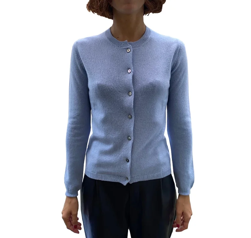LA ROSE cardigan cashmere celeste Striped Floral Plaid