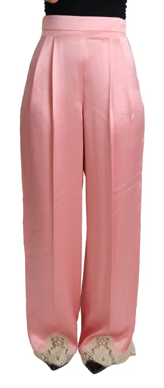 Dolce & Gabbana Silk Blend Satin Wide-Leg Pants in Pink Crop Quality,