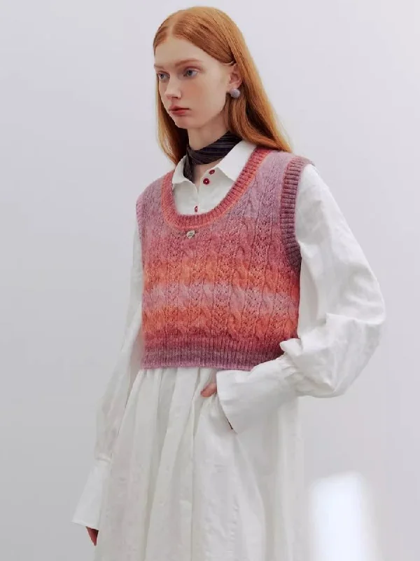 Gradient round neck knit sweater【s0000006188】 Wool Fabric Cashmere Fabric Tweed Fabric