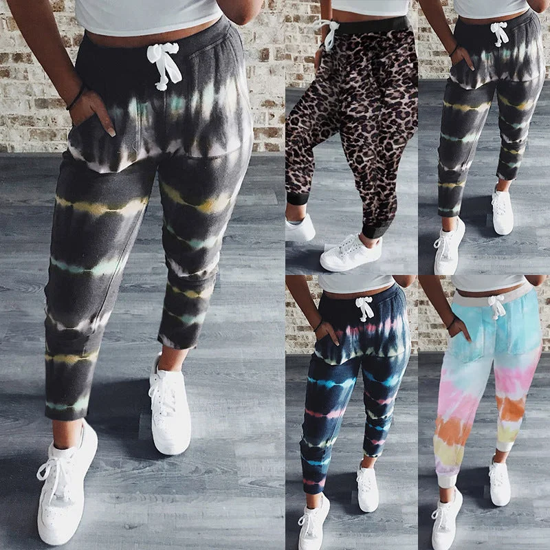 Tie-Dye Printed Sports Casual Pants Comfort High-Waisted,