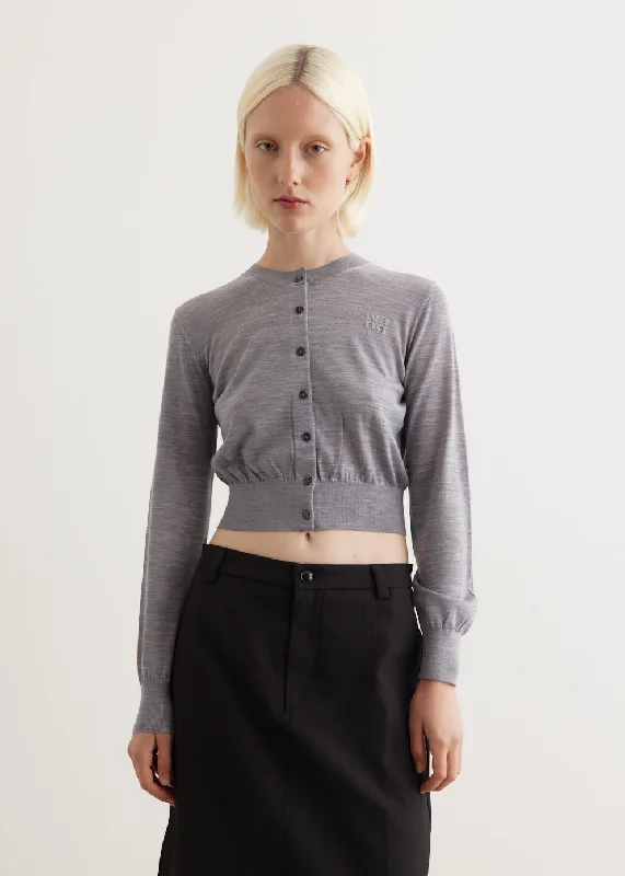 Superfine Cropped Crewneck Cardigan Cashmere Blend Cotton Blend Poly Blend