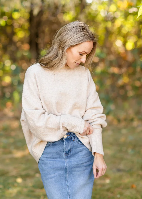 Monica Crewneck Heather Oat Sweater Striped Floral Plaid