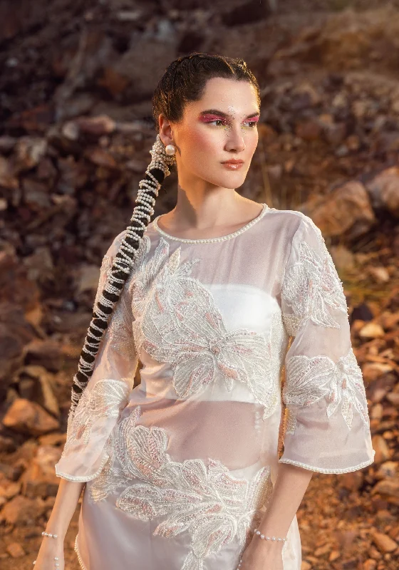 Pearl White Kurta with Pant Set Limited Edition Crop,