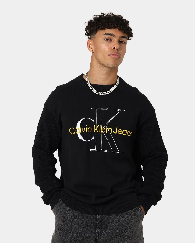 Calvin Klein Two Tone Monogram Sweater Ck Black Jersey Fabric Tulle Fabric Batik Fabric