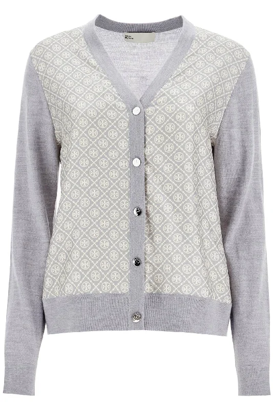 Silk Insert Cardigan With Eight  - Grey Neon metallic Matte