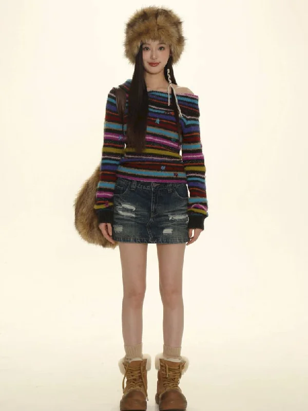 One shoulder Slim pullover sweater【s0000006012】 Zippered Front Buttoned Front Snap Front