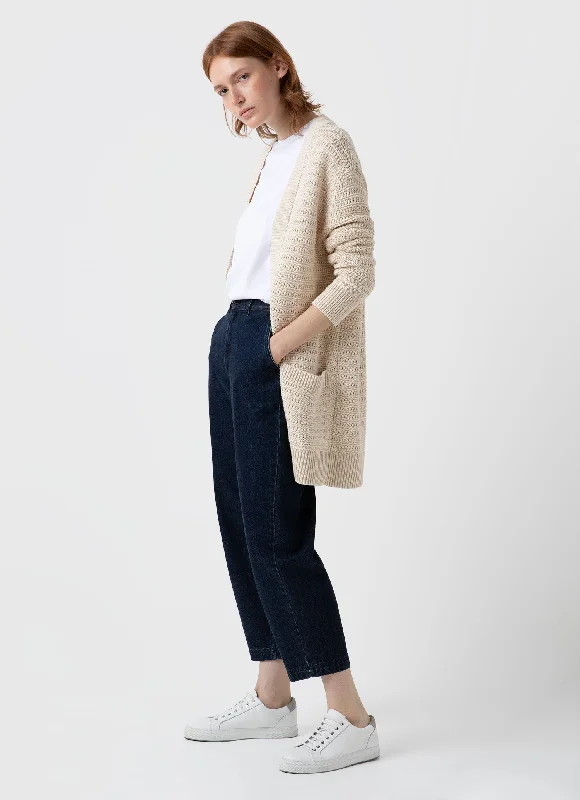 Women's Textured Cardigan in Ecru Wool Cardigan Cotton Cardigan Cashmere Cardigan