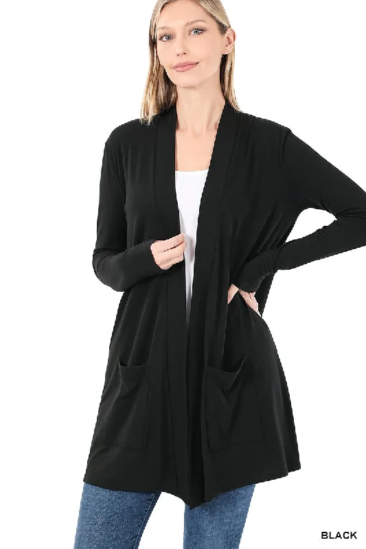 All Star Slouchy Pocket Open Cardigan Welt Pockets Slit Pockets Flap Pockets
