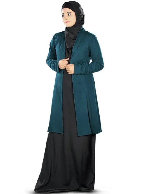 Haneefa Jersey Cardigan Teal Tailored Straight A-Line