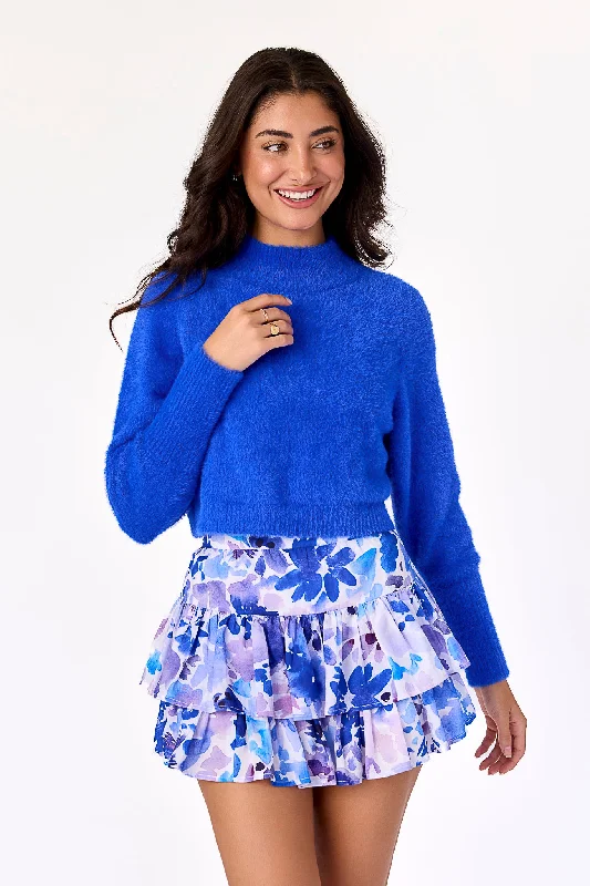 Lexi Turtleneck Sweater Bright Cobalt Wool Fabric Cashmere Fabric Tweed Fabric