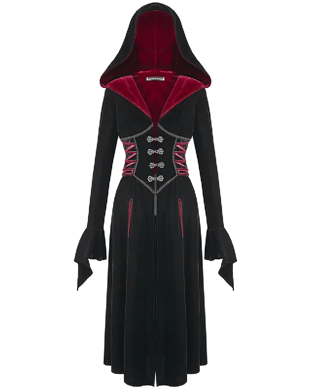 Dark In Love Eva Hooded Cloak Jacket - Black & Red Cotton Jacket Linen Jacket Terry Jacket