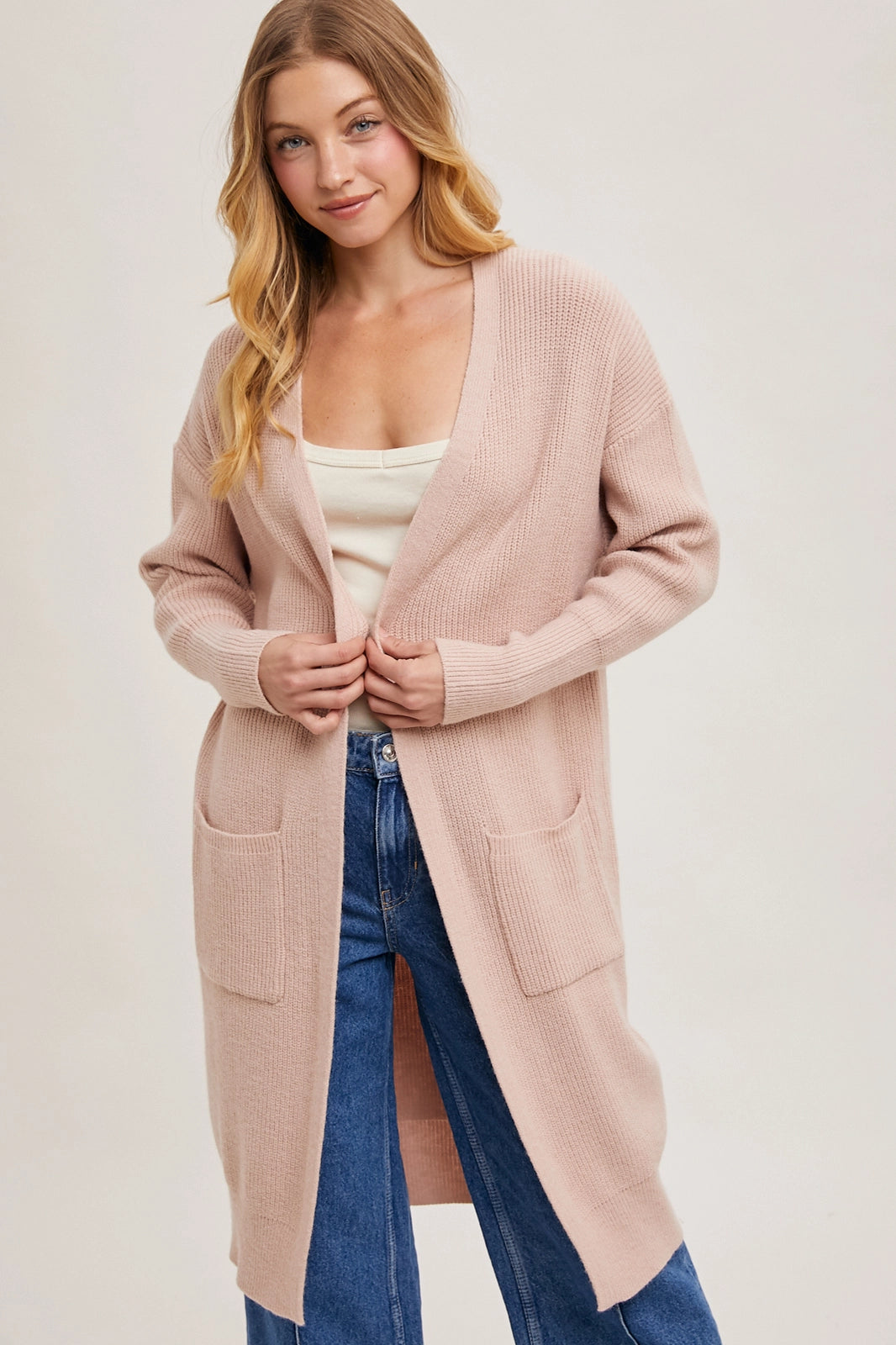 Ribbed Open Front Cardigan Blush Modern Contemporary chic