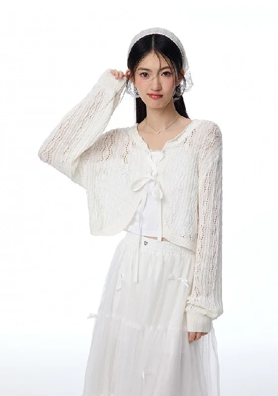 Twist Knitted Bowknot Cardigan NTO0113 Sequined Glittery Shiny
