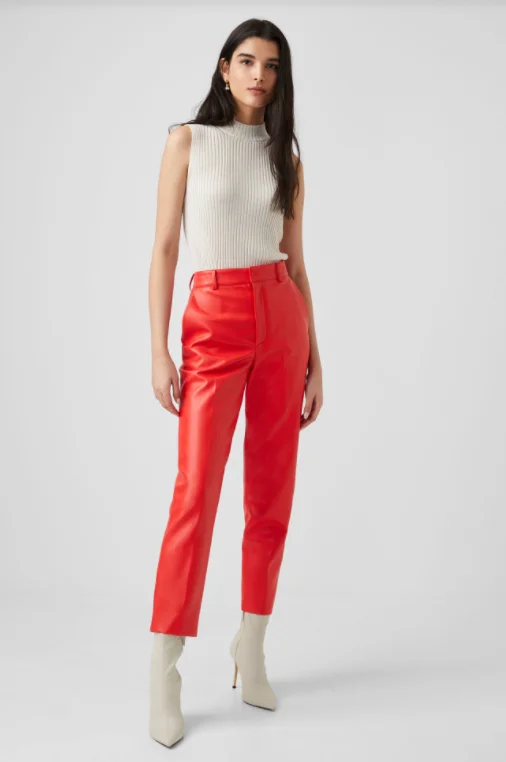 Poppy Red faux leather tapered suit pant Discount Flared,