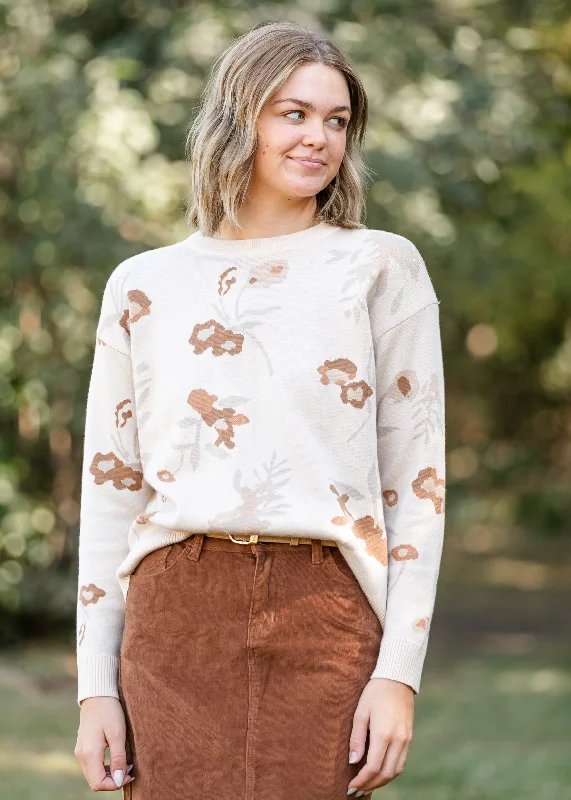 Floral Jacquard Long Sleeve Sweater Faux Fur Fabric Real Fur Fabric Shearling Fabric