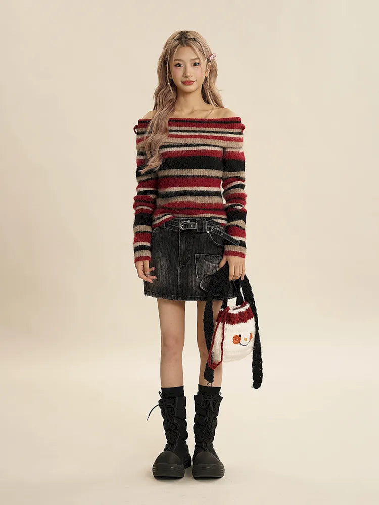 One shoulder Slim sweater【s0000005996】 Knit Fabric Woven Fabric Fleece Fabric