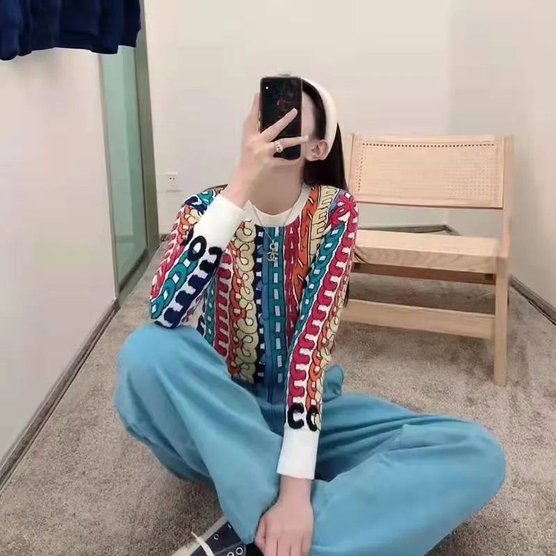 women sweater sweaters woman round neck long sleeve loose top letter jacquard slim bottomed shirt spring autumn fashion womens designer cardigan Rayon Fabric Velvet Fabric Corduroy Fabric