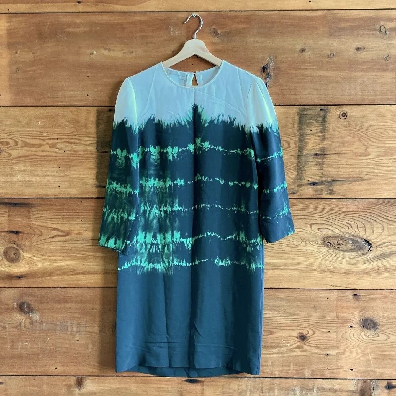 38 / 2-4 - Stella McCartney White Black Green Patterned 100% Silk Dress 1202NB