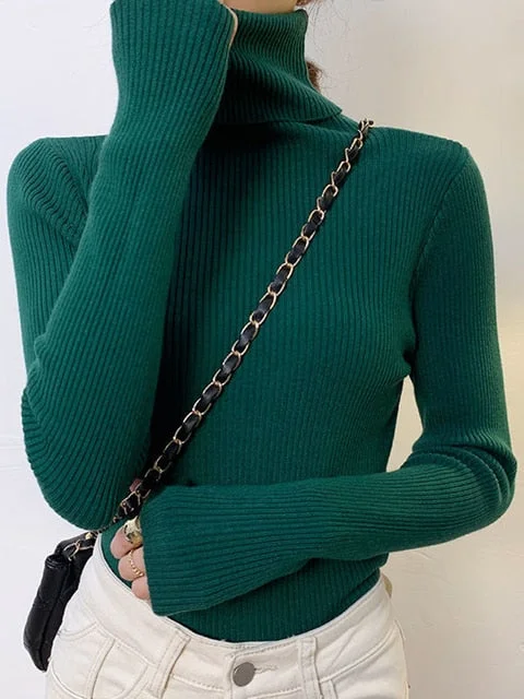 Winter Knitting Sweater Pullovers Women Long Sleeve Tops Turtleneck Knitted Sweater Tops Basic Bottom Shirt Boat Neck Shawl Collar Notched Collar
