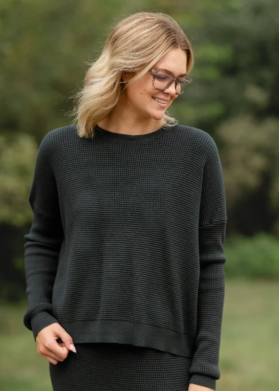 Waffle Textured Long Sleeve Sweater - FINAL SALE Oversized Loose Flowy