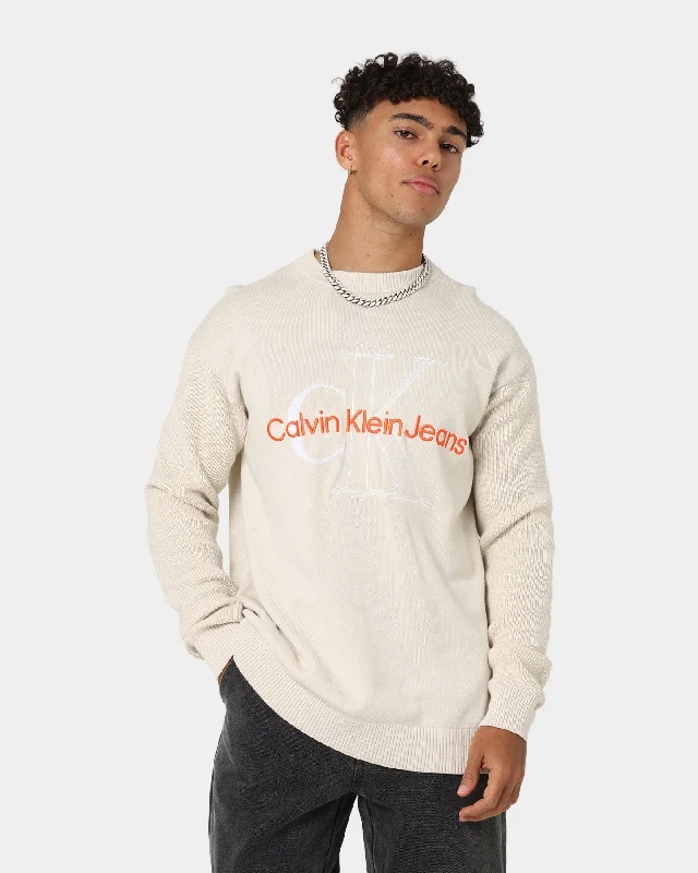 Calvin Klein Two Tone Monogram Sweater Eggshell Sweater Knitwear Pullover