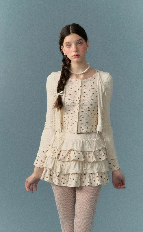 Contrasting Floral Splicing Strap Knitted Cardigan/Skirt RUS0009 Glossy Satin Silk