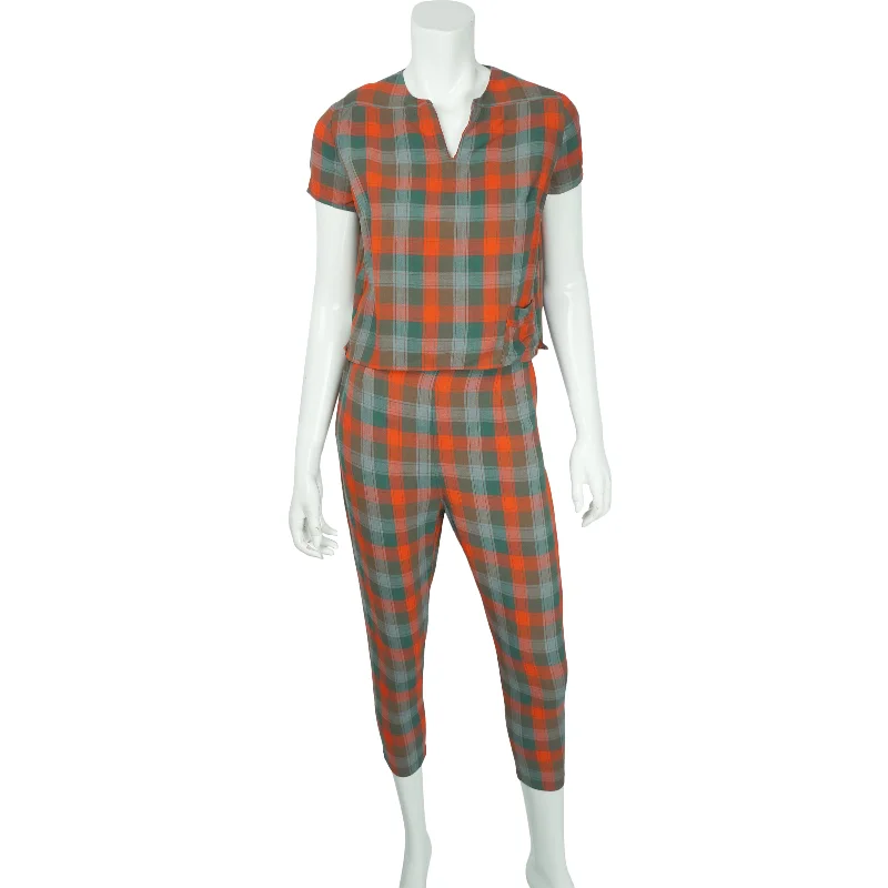 Vintage Plaid 50s Capri Pants & Top Set Size XS XXS Trendy Straight,