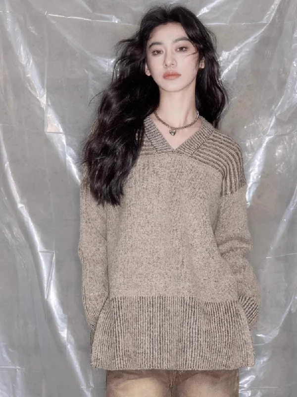 V-neck loose slit sweater【s0000006428】 Layered Multi-layer Single Layer