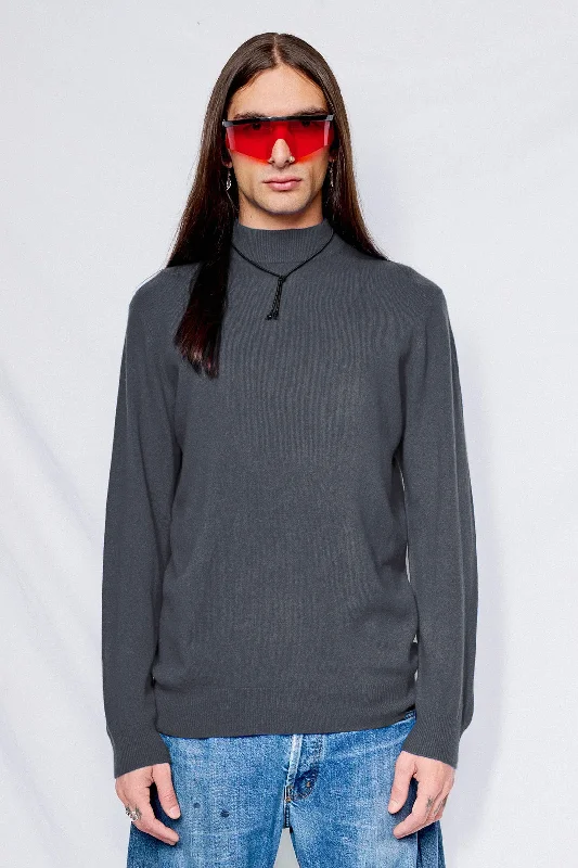 Graphite Cashmere Mockneck Sweater Spandex Blend Rayon Blend Denim Blend