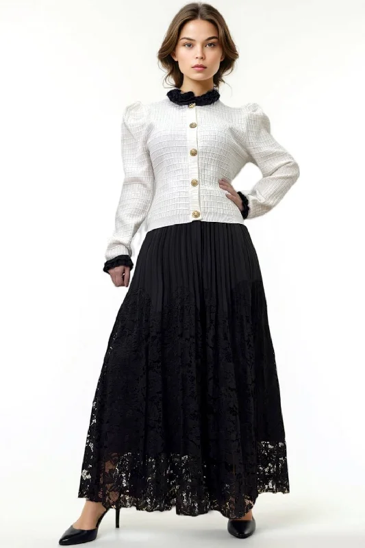 JS0005 DELUXE RUFFLE SWEATER (BLACK, WHITE) Lace Blend Ribbed Blend Corduroy Blend