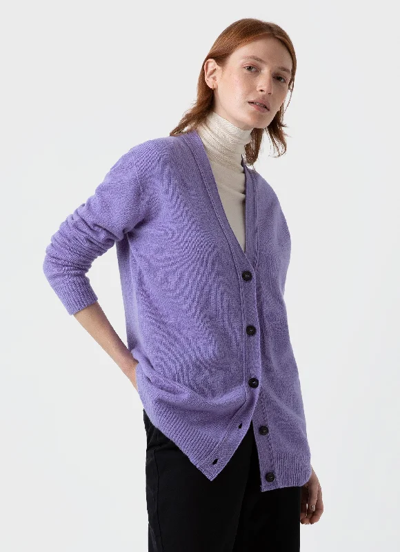Women's Lambswool Cardigan in Heather Cable Knit Ribbed Knit Lace Knit