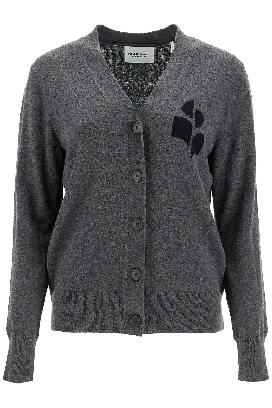 Karin Cardigan With Logo Intarsia  - Grey Lace Blend Ribbed Blend Corduroy Blend