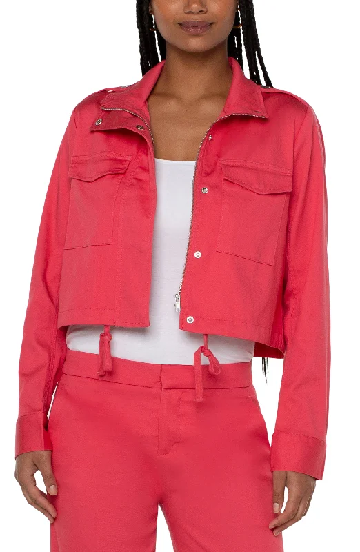 Liverpool Utility Crop Jacket (Watermelon) Herringbone Jacket Houndstooth Jacket Plaid Jacket
