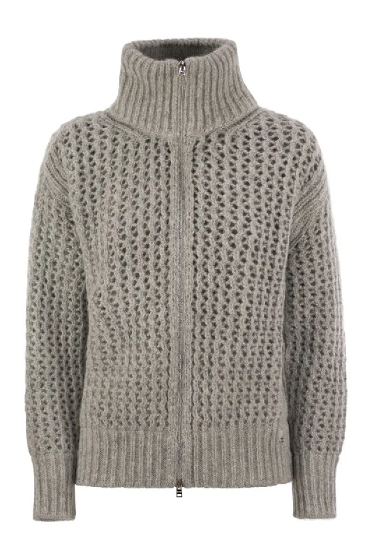 Cardigan in alpaca and wool yarn Fitted Loose Oversized