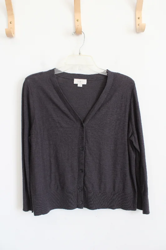 LOFT Dark Gray Cardigan | L Print Jacquard Patchwork