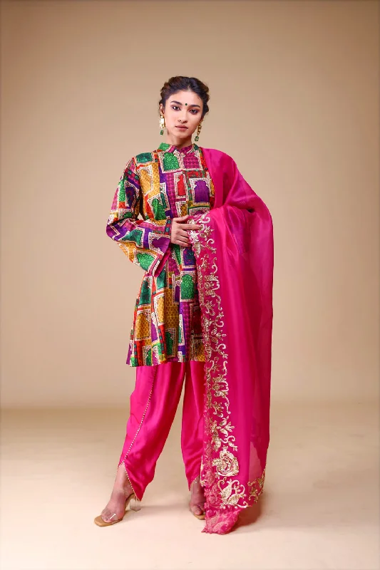 Kalidar Kurti With Tulip Pants And Heavy Hand-Embroidered Zardosi Work Dupatta Flared Best Seller,