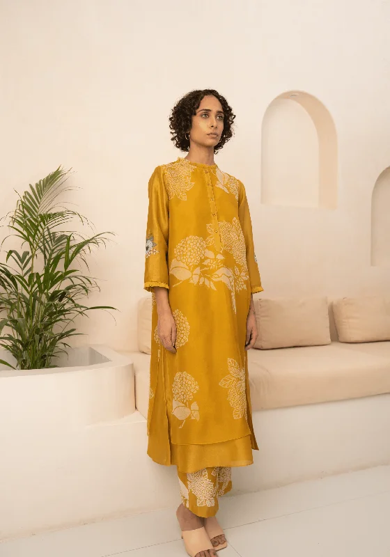Ochre Floral Double Layered Tunic And Pant Free Shipping Bootcut,