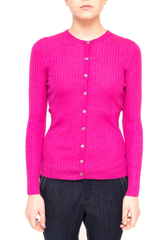 LA Rose cardigan ribs cashmere fuxia Chenille Blend Fleece Blend Nylon Blend