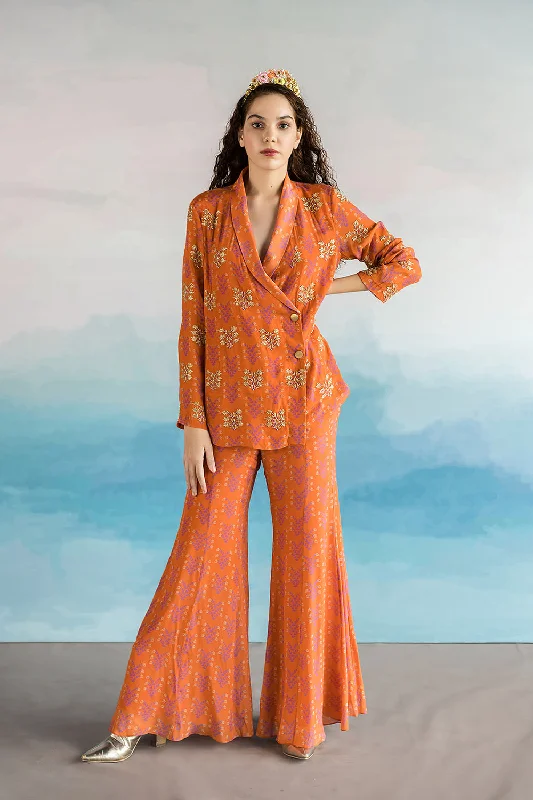 Overlap Jacket And Pant Set Satin Fabric Silk Fabric Chiffon Fabric