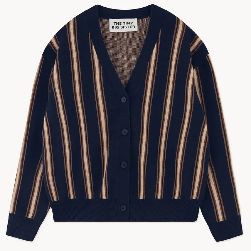 Ines Striped Cardigan in Navy by The Tiny Big Sister Houndstooth Herringbone Solid