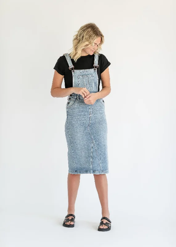 Denim Overall Jumper Midi Dress - FINAL SALE Silk Blend Satin Velvet