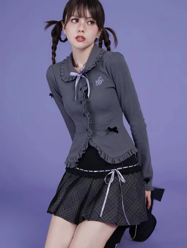 Pure Desire Playful Gray Knitted Cardigan SAG0120 Asymmetrical,ymmetric Pencil Cardigan