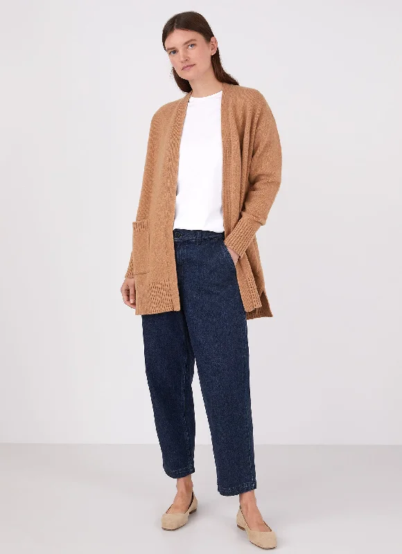 Women's Cardigan Coat in Camel Asymmetrical,ymmetric Pencil Cardigan
