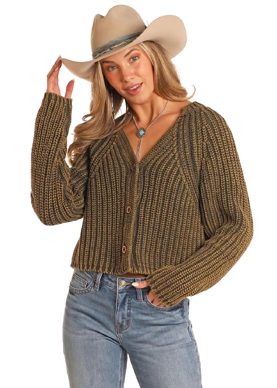 Women's Rock & Roll Chunky Knit Cardigan Transparent Opaque Sheer