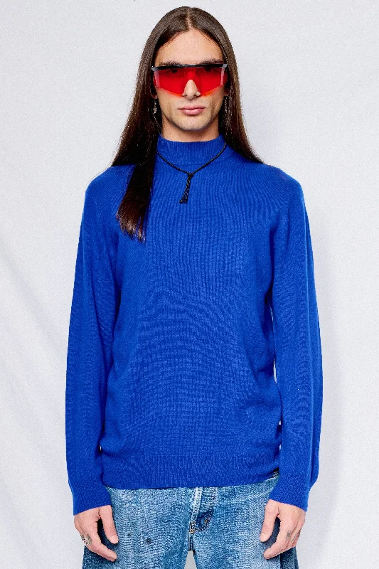 Royal Blue Cashmere Mockneck Sweater Notch Collar Peter Pan Collar Cowl Neck