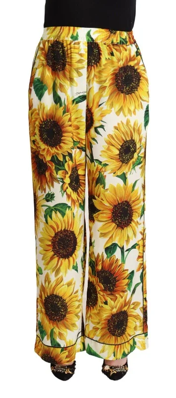 Dolce & Gabbana Elegant Sunflower Wide Leg Pants Bootcut High-Waisted,