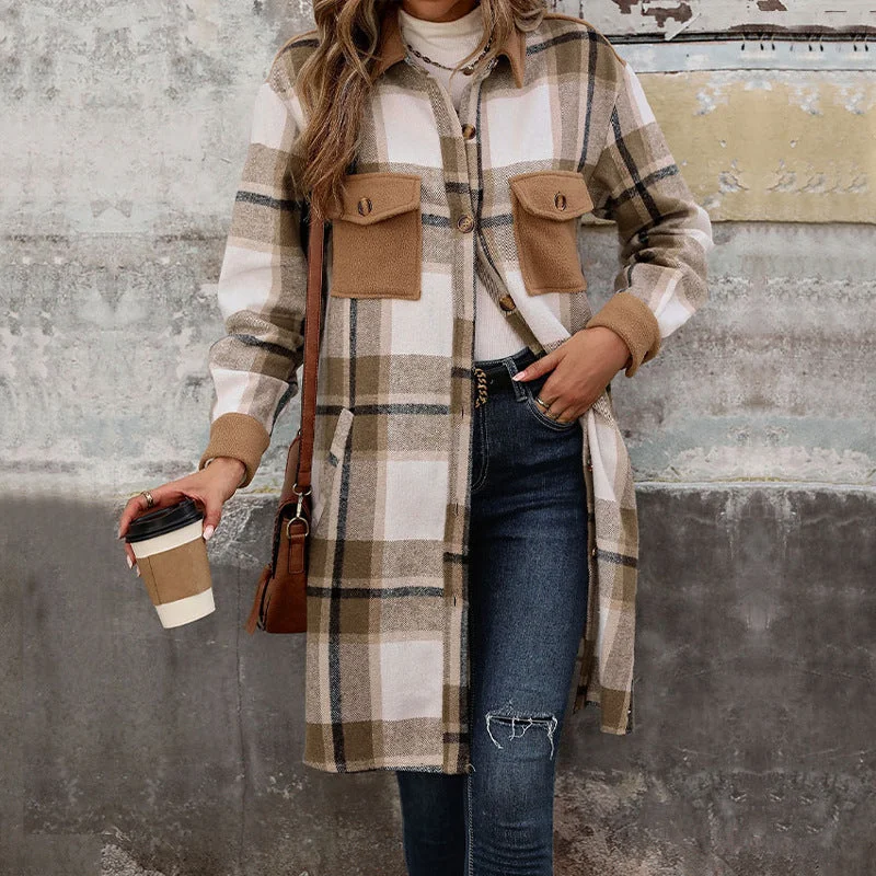 IKEARLAX New Hot Trade New New an, n Autumn and Winter Women's Clothing  Grinding Plaid Long Jacket Women Fleece Jacket Down Jacket Feather Jacket