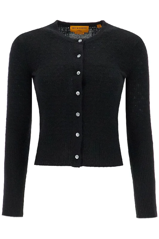 's Cashmere Pointelle Cardigan  - Black Handmade Hand-knitted Hand-woven