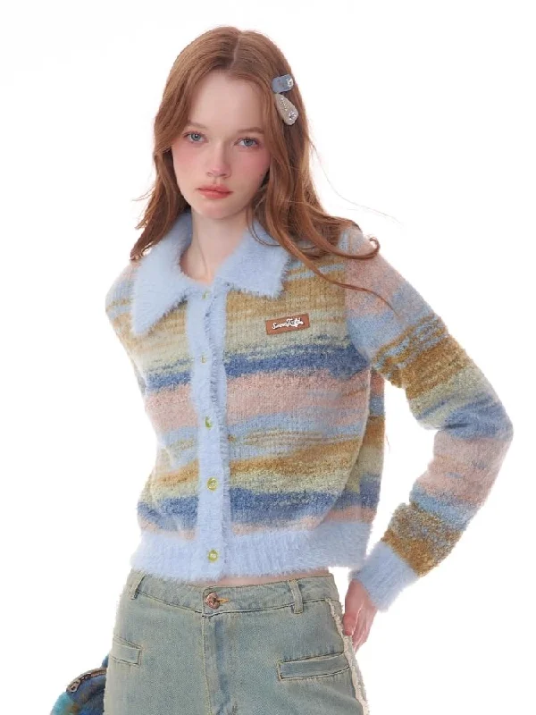 Striped Polo Neck Sweater Cardigan Jacket【s0000006141】 Chenille Fabric Brocade Fabric Lace Fabric